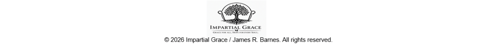 Logo of Impartial Grace featuring a graphic of a tree with stylized heads, accompanied by a copyright notice.